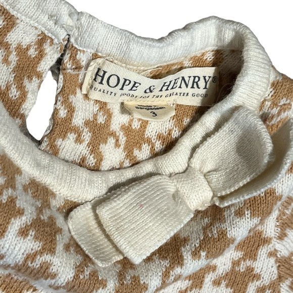 HOPE & HENRY Bow Detail Child’s Sweater Dress Sz 3 Tan Houndstooth 100% … - Picture 7 of 13